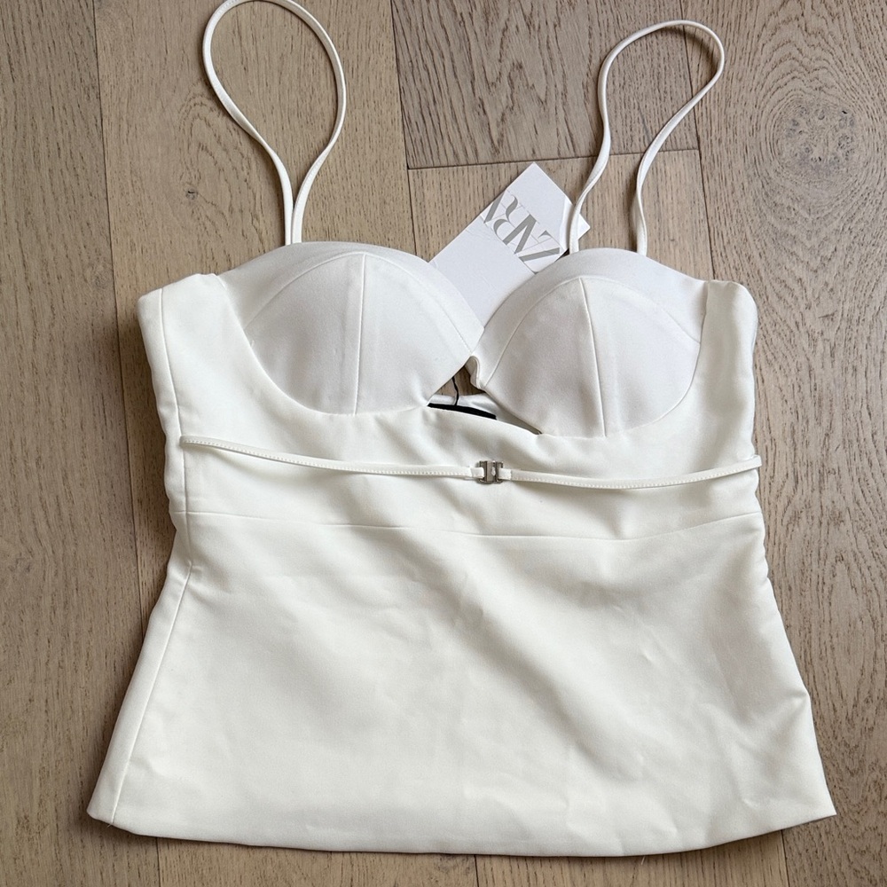 Zara Cream Satin Bustier Top